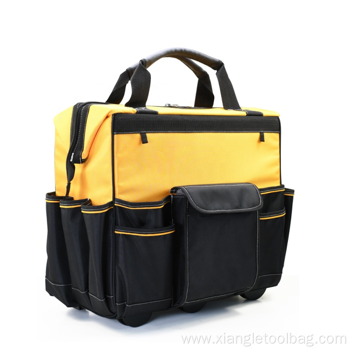 Rolling Tool Bag Yellow Black Large Capacity Trolley